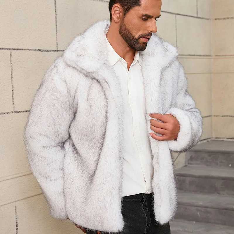 Luxury Brand Men Fur Jacket Lapel Warm Autumn Winter Faux Fur Jacket Casual Loose Coats Highend Outerwear Short Tops Trendy NewXJ250920 S25923