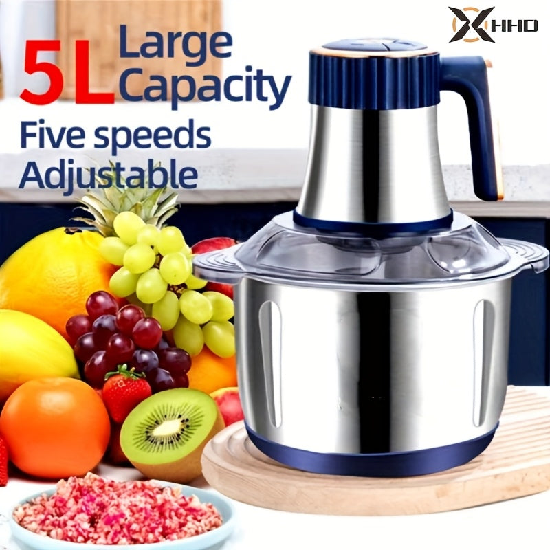 TEMU 5l 5-speed Electric Large Capacity Meat Grinder, Household Multifunctional Stainless Steel Food Processor, Blender, Filling Machine, Garlic And