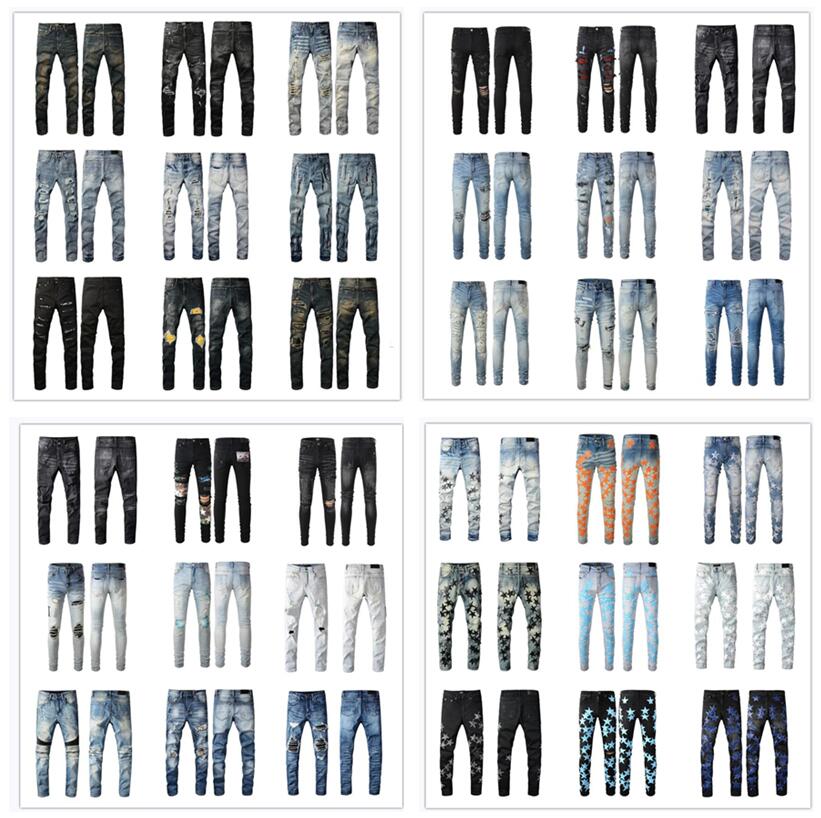 Jeans Mens Outerwear Black Ripped Biker Slim Fit Bikers Denim For Men s Fashion Mans Blue Pants
