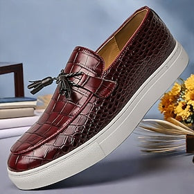 Men's Loafers  Slip-Ons Comfort Loafers Penny Loafers PU Leather Comfortable Slip Resistant Loafer Wine Black