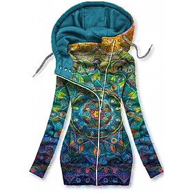 Dames Hoodie sweatshirt ritsen Bloemig Vlinder Straat Casual Rits omhoog Voorvak Zwart Blozend Roze blauw Basic Capuchon Lange mouw Bovenkleding Micro-elastisc