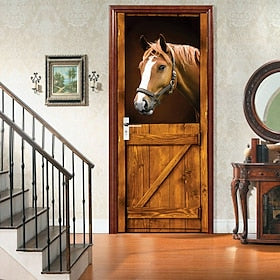 3D Horse Door Stickers Stable Decor DIY Home Decoration Closet Poster Door Stickers for bedroom living room 77200CM