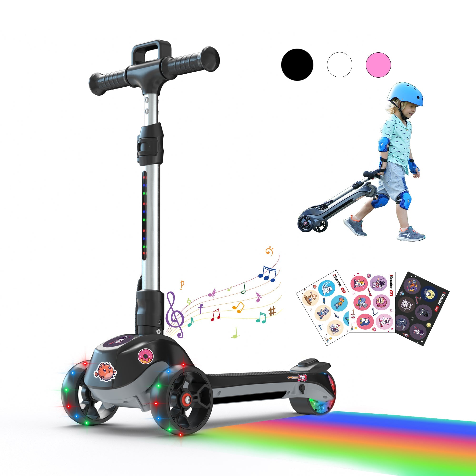 iScooter iK2 Height Adjustable Kids Electric Scooter with Flashing Wheels