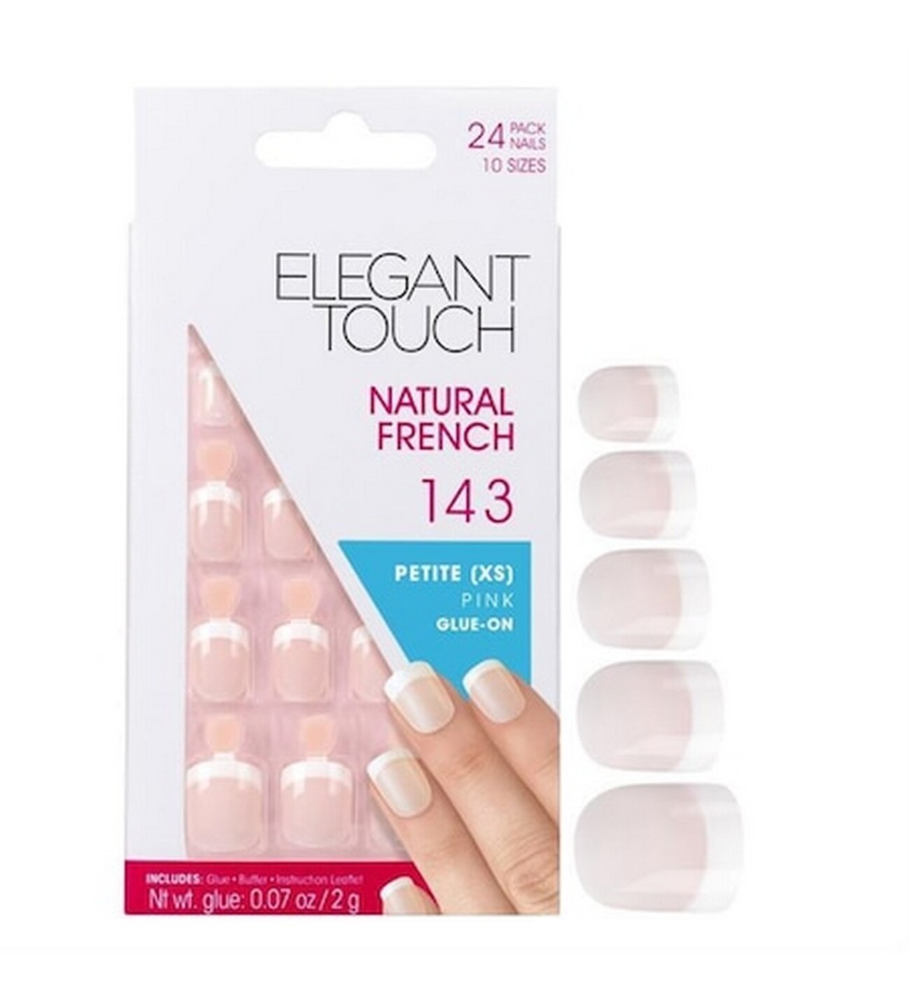 Set Elegant Touch Natural Square French Artificial Nails Pink 143 Petite (XS) 24pcs