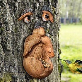 Arbre monstre mangeoire à oiseaux écorce de jardin extérieur et traits du visage artisanat décoratif créatif en résine adapté à la décoration murale troncs de