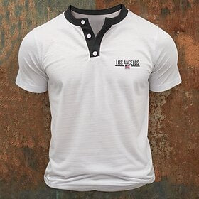Homens Camiseta Camisa Henley Camisetas Camisa de manga curta T-shirt Bloco de cor American US Flag Henley Rua Férias Manga Curta Patchwork Imprimir Roupa Moda
