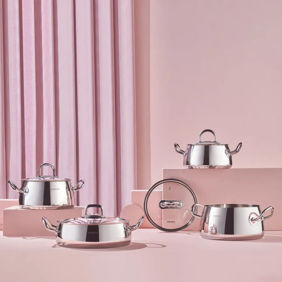 Karaca PowerSteel Nikko 8-Piece 316+ Stainless Steel Induction Cookware Set, Silver