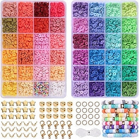 4800pcs perles d'argile pour kit de fabrication de bracelets 48 couleurs perles heishi rondes plates en argile polymère pour la fabrication de bijoux, pour les