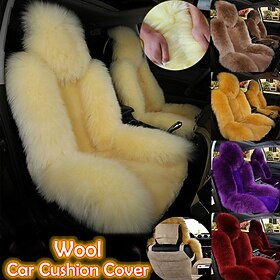 1PC New Sheepskin Fur Car Seat Cover Universal Wool Car Cushion Case Cover Front Car Seat Cover Car Accessories Car Seats Car-styling Car Interior Christmas Gi