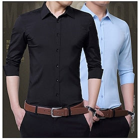Men's Dress Shirt Button Up Shirt Wine Sea Blue Black Long Sleeve Solid - Plain Color Turndown Summer Spring Wedding Formal Evening Clothing Apparel Buckle