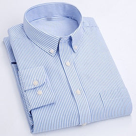 Men's Dress Shirt Button Down Shirt Blue Sky Blue Dusty Blue Long Sleeve Plaid - Striped - Chevron - Round Turndown Spring Fall Wedding Daily Wear Clothing App