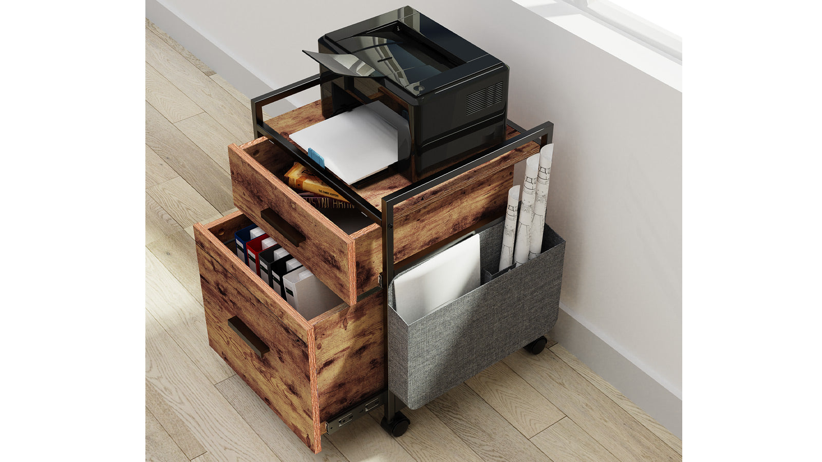 EUREKA ERGONOMIC 2-Drawer Mobile Vertical Filing Cabinet Rustic Brown