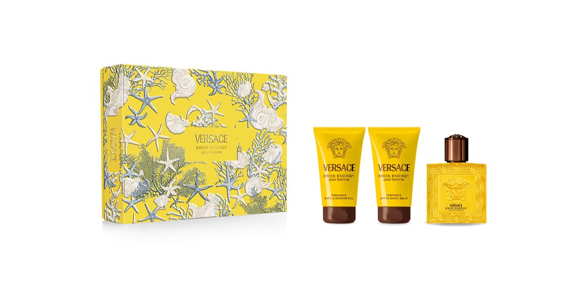 Versace Eros Energigavesett for menn Eau de Parfum 50 ml + Duftende dusjgelé 50 ml + Balsam etter barbering 50 ml
