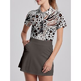 Women's Golf Polo Shirt Light Pink Short Sleeve Sun Protection Top Leopard Ladies Golf Attire Clothes Outfits Wear Apparel