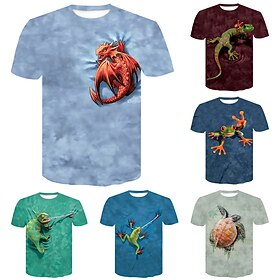 Infantil Para Meninos Camisa Manga Curta Impressão 3D Animal Verde Preto Azul Crianças Blusas Primavera Verão Ativo Moda Diário Diário Interior Ao ar livre Nor