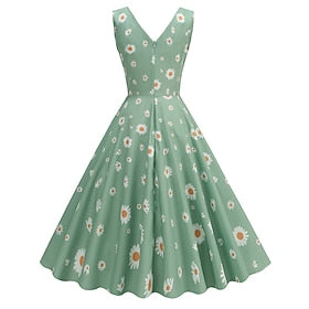 Rétro Vintage 1950s robe de vacances Robe Robe trapèze Robe évasée Midi Femme Floral Fruit Mascarade Casual Quotidien Robe