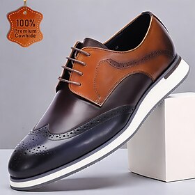 Homens Sapatos sociais Sapatos de vestir Couro Couro de grão integral italiano Confortável Antiderrapante Com Cadarço Marron