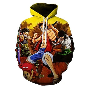 One Piece Monkey D. Luffy Roronoa Zoro Hoodie Anime Cartoon Anime 3D 3D Harajuku Graphic For Couple's Men's Women's Adults' Back To School 3D Print