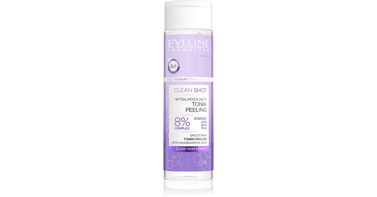 Eveline Cosmetics Clean Shot 8% Complexe D'Acides Hydroxylés Lotion Tonique Lissante Effet Gommant 200 Ml