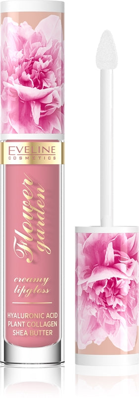 Eveline Cosmetics Flower Garden Cream Lipgloss mit Hyaluronsäure, Farbe 01 Delicate Rose, 4,5 ml