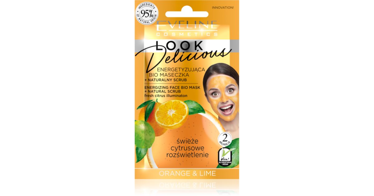 Eveline Cosmetics Look Delicious masque hydratant et illuminateur à l'orange et au citron effet gommage 10 ml