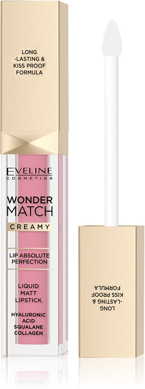 Eveline Cosmetics Wonder Match Langvarig matt flytende leppestift med hyaluronsyrefarge 01 Angel Rose 6,8 ml