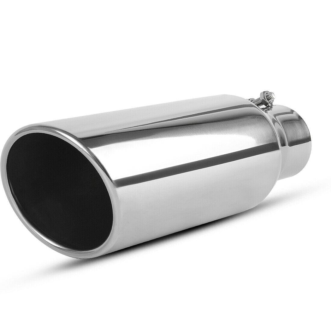 YITAMOTOR® Exhaust Tip 2.5" Inlet x 4" Outlet x 12" Long Bolt on Polished Rolled Edge Angle Cut Stainless Steel Tailpipe