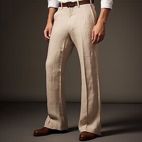 Homens Calças de linho Calça larga Calças Calça verão Bolsos Tecido Conforto Respirável Comprimento total Casual Diário Feriado Moda Roupa de rua Bege