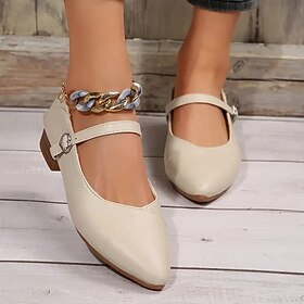 Mulheres Rasos Ao ar livre Escritório Diário Salto Baixo Dedo Apontado Vintage Caminhada Couro Ecológico Mocassim Caqui Bege