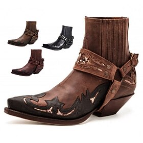 Men's Women Boots Biker boots Cowboy Boots Retro Dress Shoes Walking Casual Daily PU Comfortable Booties - Ankle Boots Loafer Red Brown Black Brown Spring Fall