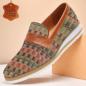 Homens Mocassins e Slip-Ons Crochê Penny Loafers Mocassins Clássicos Couro Couro de grão integral italiano Confortável Antiderrapante Mocassim Marron