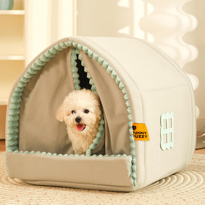 Double Curtain Pet House Enclosed Dog Bed, L
