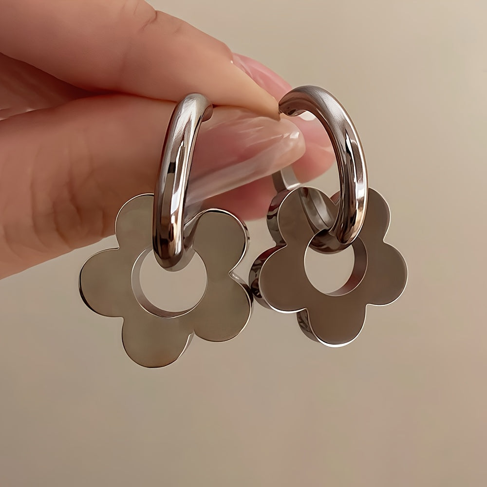 TEMU Pair Of Hypoallergenic High-quality Steel Floral Earrings, Simple And Style For Casual Attire Parties – Fashionable Jewelry Accessories