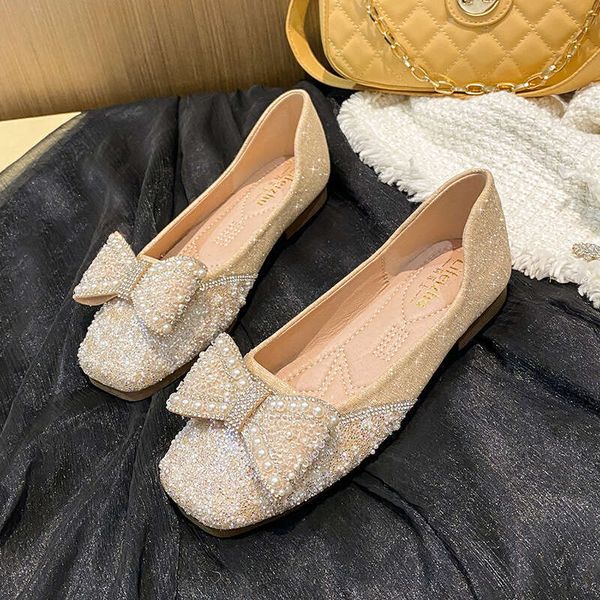 HBP New Shallow Mouth Flat Single Women&#039;s Evening Wind Gentle Matching Skirt Fairy Grandma Soft Sole Bean Shoes