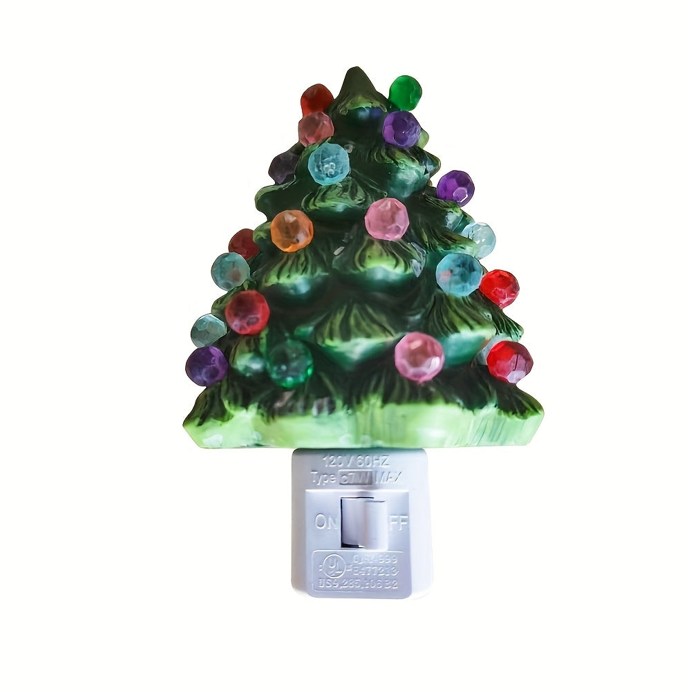 TEMU Christmas Tree Led Night Light - Holiday Wall Decoration, Non-waterproof Resin, 120v American Plug For Indoor Use