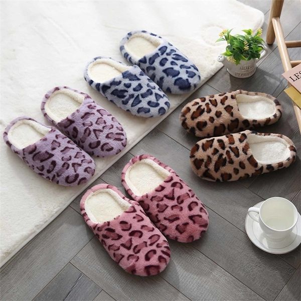 Mulhers de chinelos de leopardo de casa macia Mulheres chinelas de inverno Light Light Comfort Shoes Floor Sapatos Caso Silêncio Slides Casa