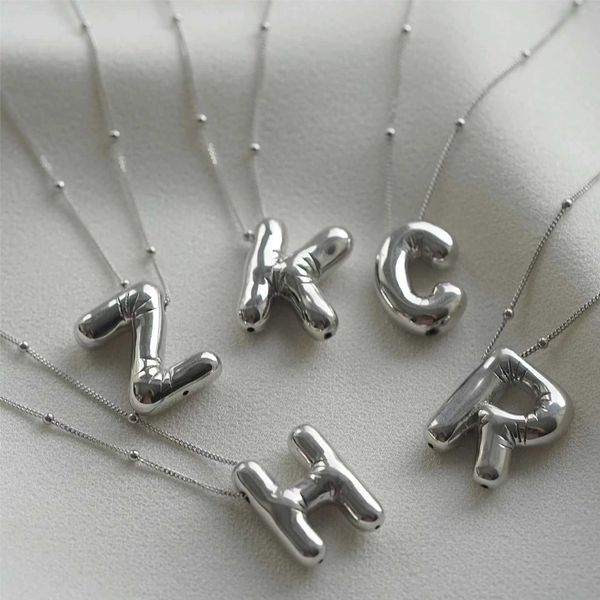 Pendant Necklaces Party Balloon Bubble Alphabet Letter Pendant Necklaces for Women Silver Color Stainless Steel Initials Name Customized Jew