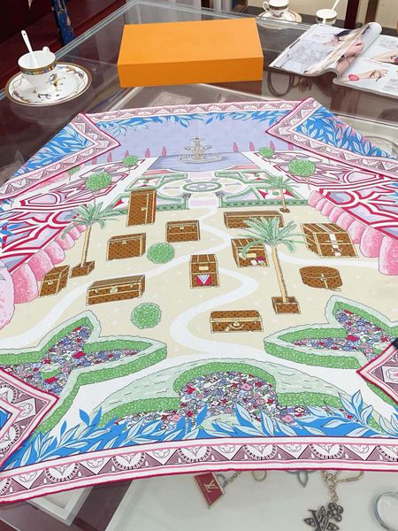 Twill Silk Scarf Women designers Fashion Large Hijab Wild Printing Square Scarves Shawls Wraps Female Foulard Bandana Stylish Parisian treas