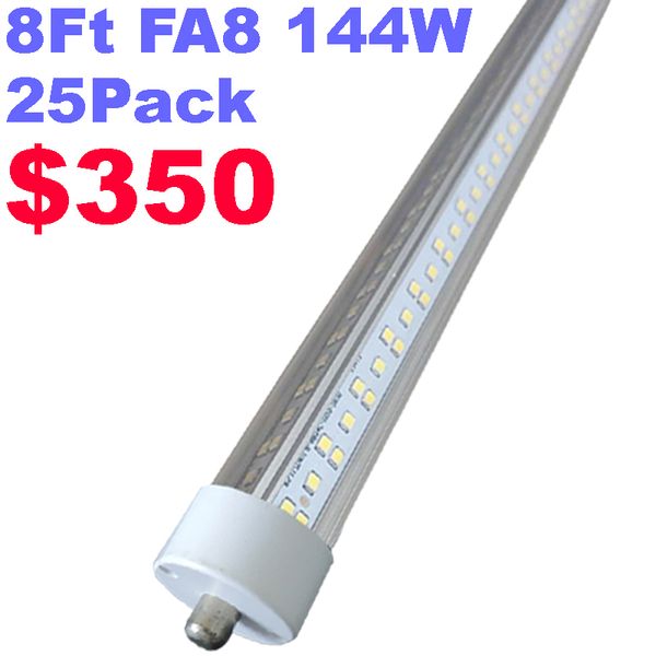 8 Foot LED Bulbs,144W 18000lm 6500K Cold White, Super Bright, T8 T10 T12 LED Tube Lights, V Shaped 8FT LED TubeLight 270 Angle,FA8 Single Pi