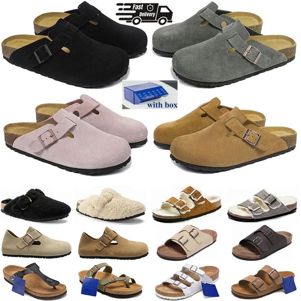 with box Designer Sandals Flat Fashion Slippers Leather Slide Beach Sandal for Women Men Soft Suede Taupe Mocha White Pink Mens Scuffs Outdo