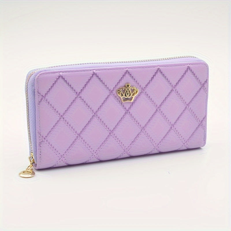 TEMU Women Long Wallet, Crown Card Holder Dollar Purse, Zipper Coin Pocket Clutch Cellphone Handbag For Daily Use