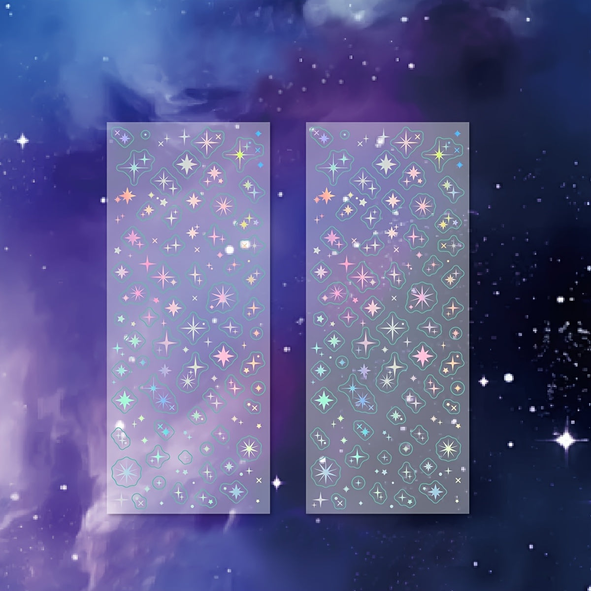 TEMU 2-pack Glossy Self-adhesive Pet Sticker Sheets, Reusable Irregular Shaped Holographic Gradient Decals For Creative Scrapbooking And Crafts