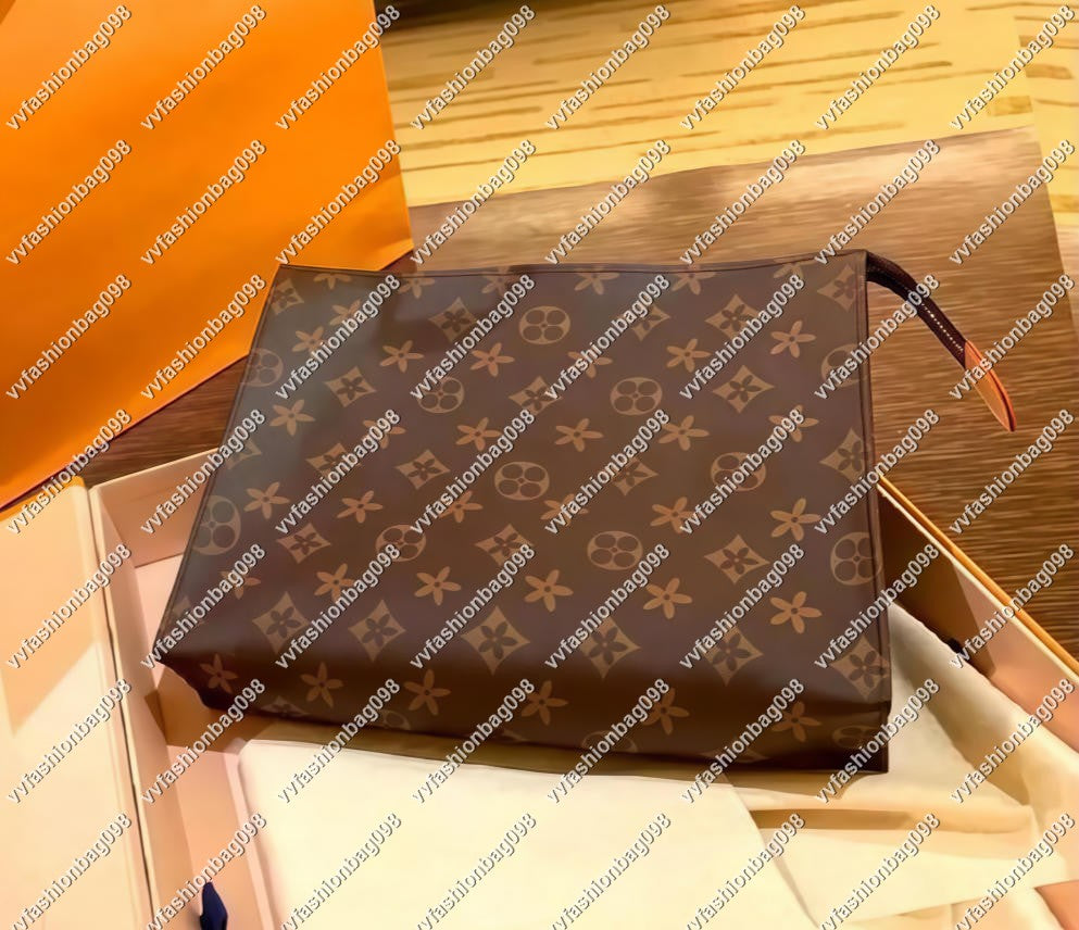 5A Makeup bag Coin Purses Travel Toiletry Toilet Pouch 26 CM Protection Beauty Case Wash Bag Women Clutch Canvas Leather Waterproof Men Cosmetic Bag