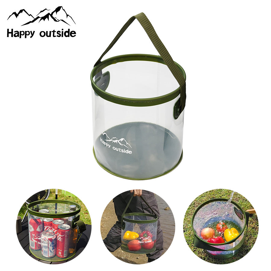 9.5L Clear Transparent Foldable Bucket - Food Contact Grade EVA Multipurpose Water Container for Travel Camping, Car Washing, Outdoor and Family Use