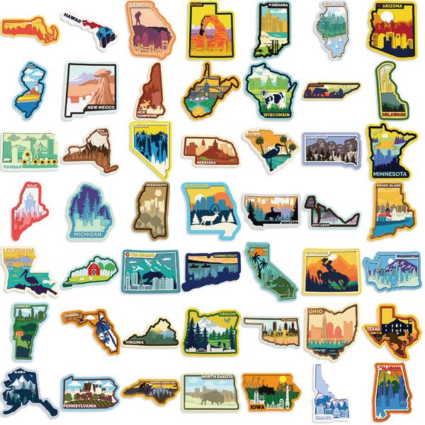 50 colorful border graffiti stickers from various states in the United Statesparty decorationsguitarsnotebookssuitcasesDIY waterproof