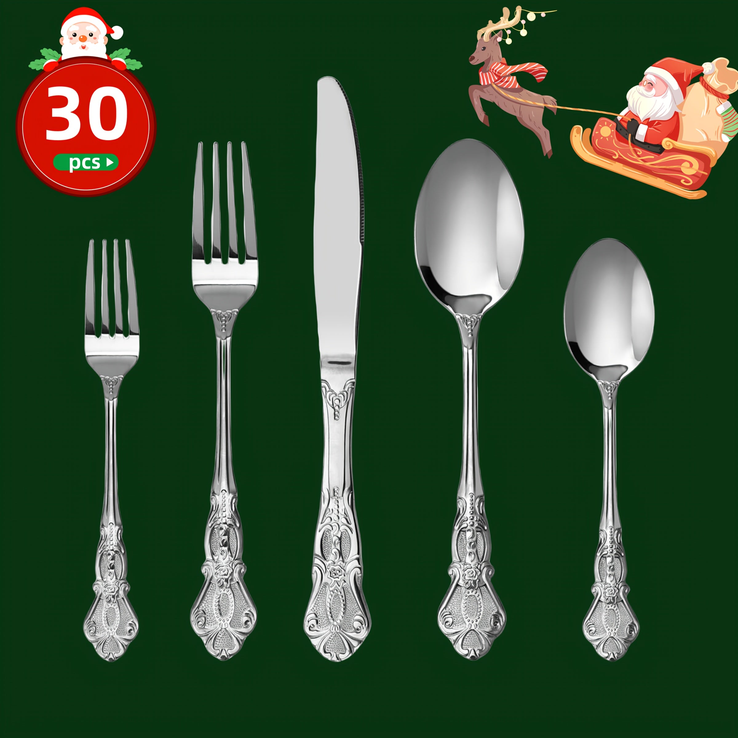 TEMU 30-40pcs Luxury Series Flatware Set, Food-grade Stainless Steel Cutlery With Knives Forks And Spoons, Mirror Polished Dishwasher Safe For Home