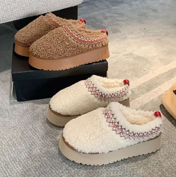 Sherpa fleece slipper fluffy Tazz braid scuffs Mules lie Tasman Slippers Chesut whit wool Fur Slides Women Ultra Mini Platform Boot Slip-on
