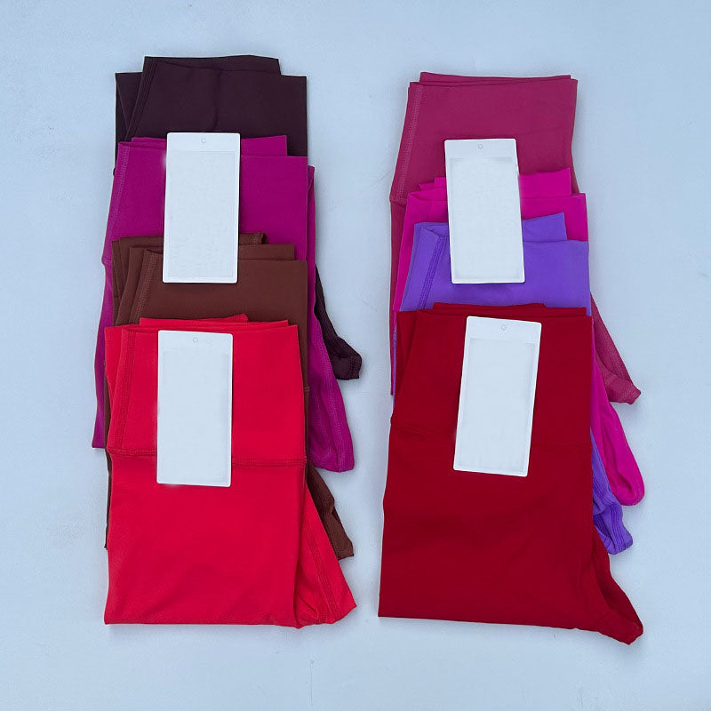 Solid Color Women Yoga Pants High Waist Sports Gym Wear Leggings Elastic Fitness Lady Outdoor Sports Trousers Jump Pilates Close Skin