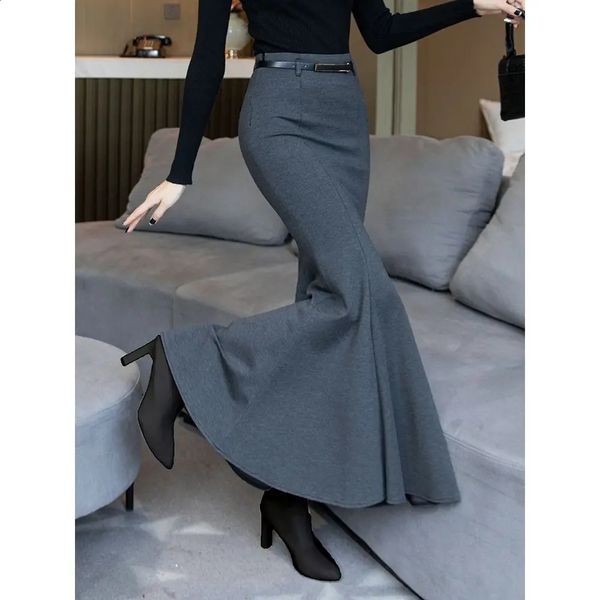 Temperament Fashion Skirt Zipper Fly Womens Autumn Winter Bottom High Waist Slim FloorLength Fishtail Skirts T98 241019