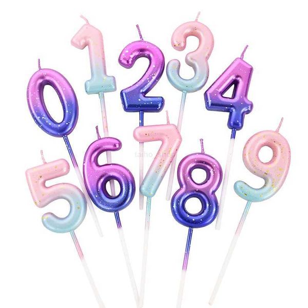 Gradient Color Cake Candles 0-9Numbers Birthday Party Cake Topper For Adults Kids Girl Boy Birthday Party Decoration SuppliesXJ240730